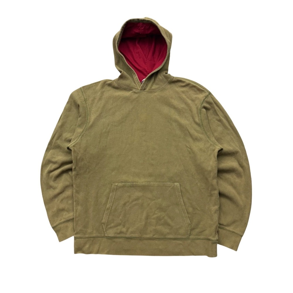 Vintage Gap Olive Green Waffle Knit Thermal Hoodie Red Lining 2005 L